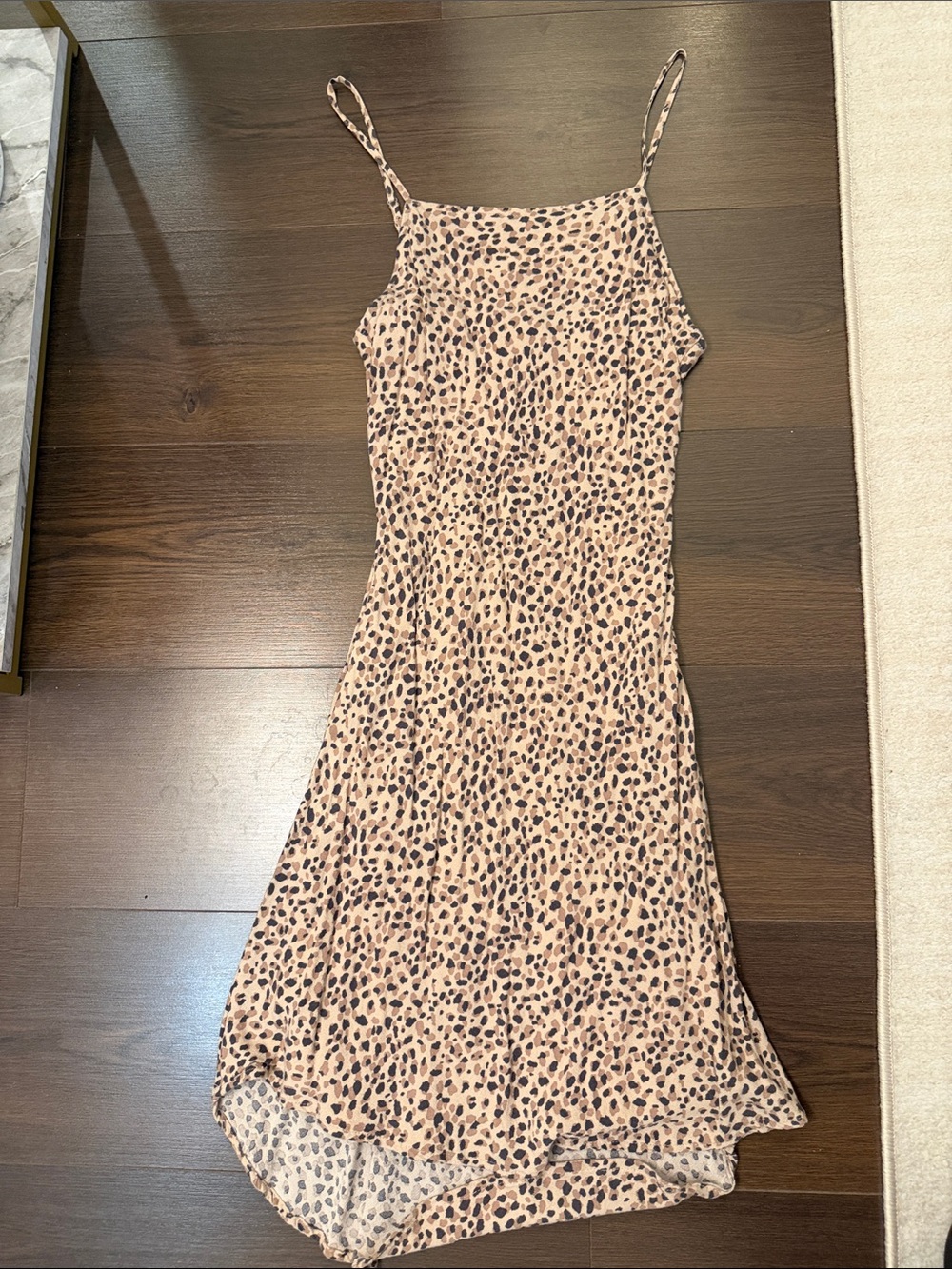 Abercrombie & Fitch Beige and Black Leopard-Print High-Low Slip Dress
